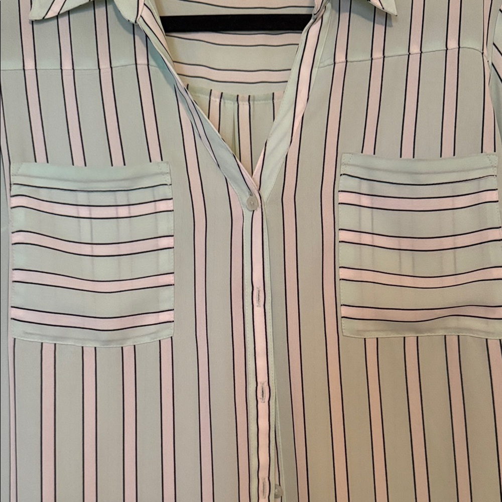 Express Striped Button-Up Blouse - image 2